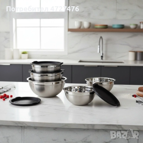 Комплект купи от неръждаема стомана 18/10 с капаци – 10 части, матово покритие, снимка 3 - Прибори за хранене, готвене и сервиране - 53341747