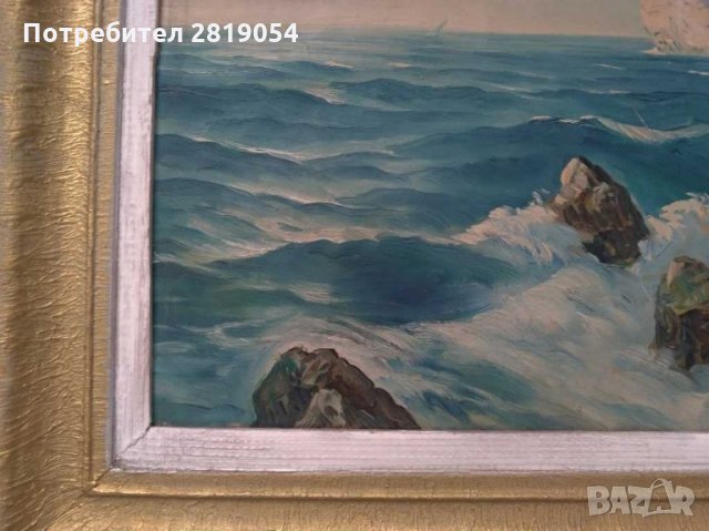 Стара българска картина масло върху платно подлепено или  картон,подпис инициали долу в ляво, снимка 4 - Картини - 32236330