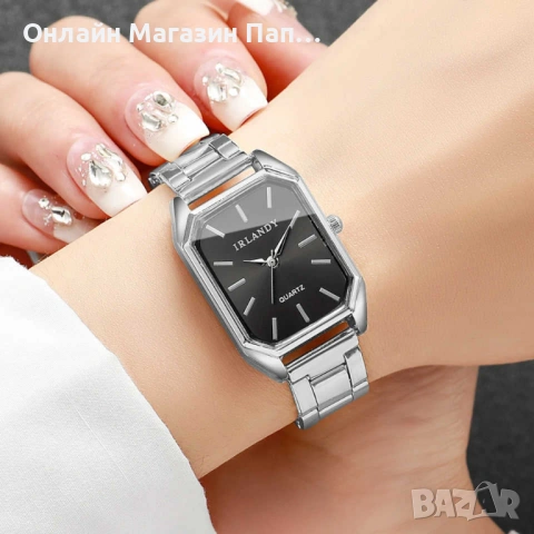 Дамски кварцов часовник IRLANDY – правоъгълен корпус, стоманена верижка, сребрист или златист, снимка 9 - Дамски - 52349028