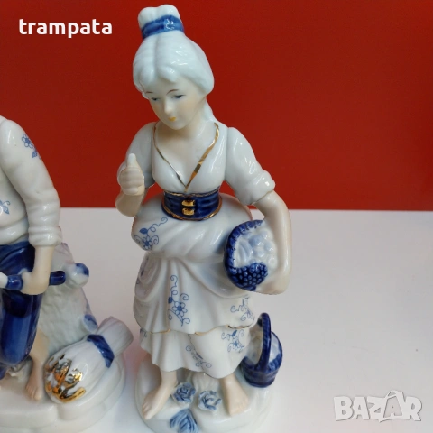 НАЙ ДОБРАТА ОФЕРТА Сет две стари немски ръчно рисувани порцеланови фигури 20см., снимка 3 - Антикварни и старинни предмети - 53143543