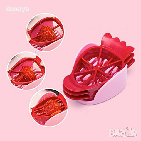 943 Уред за рязане на ягоди с 3 приставки резачка за ягоди киви яйцерезачка, снимка 4 - Аксесоари за кухня - 37436555