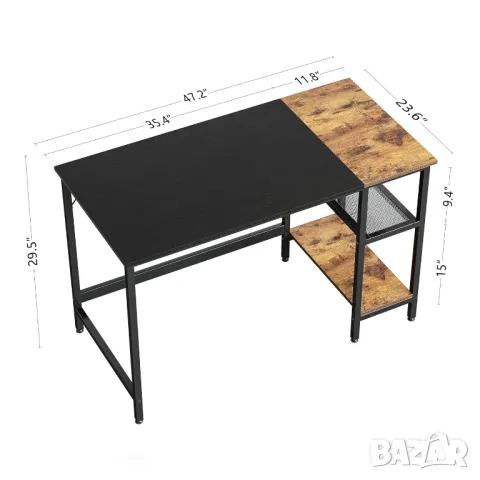 Компютърно бюро 120 * 60 см Учебна маса с рафтове, черно/кафяво, снимка 5 - Бюра - 49564738