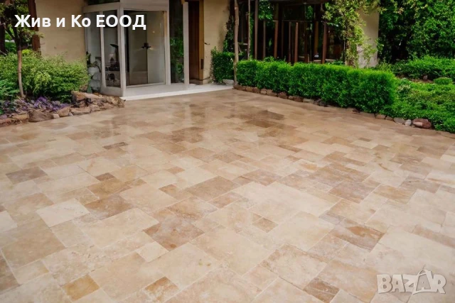 Травертин шлайфан 30×60×1.2 см + френч патерн и стъпала, снимка 8 - Облицовки - 50986020