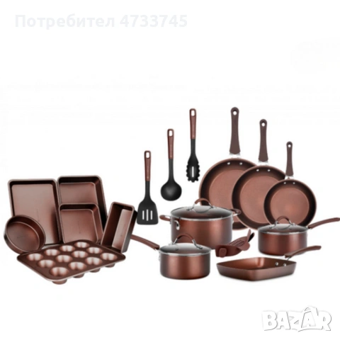 Комплект 20 части Edenberg EB-5655 от кован алуминий — незалепващо мраморно покритие за равномерно г, снимка 2 - Съдове за готвене - 53438824