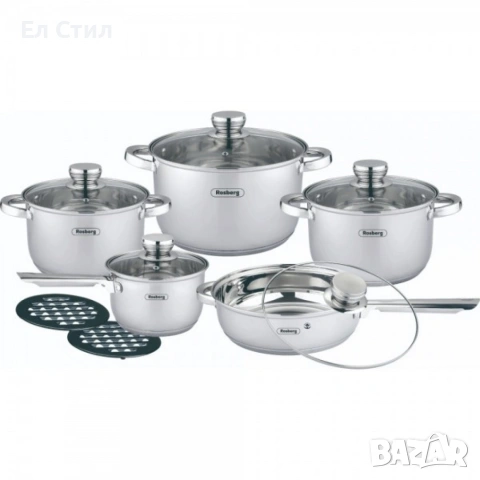 Комплект съдове, 12 части, 2 подложки, Неръжд.стомана, снимка 5 - Съдове за готвене - 53565548