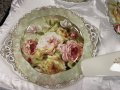 Красив порцеланов сервиз за торта с рози стил Барок, снимка 3
