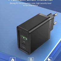 Vention бързо зарядно Fast Charger Wall - QC4.0, PD Type-C + QC3.0 USB A, 20W Black - FBBB0, снимка 6 - Оригинални зарядни - 43454633