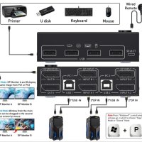 DP KVM превключвател с двоен дисплей, снимка 2 - Суичове - 43014741