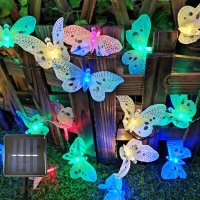 Верига от LED лампички за градината  с пеперуди, 12 лампи / Подходящи за закачане на тераси, дървета, снимка 1 - Декорация за дома - 43037153