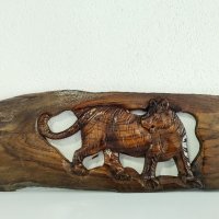 Пано стенно от тиково дърво - тигър ръчна изработка, сувенир, декорация, украса, снимка 3 - Пана - 34945896