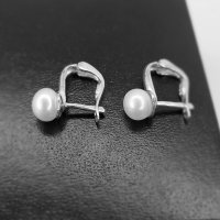 Сребърни обеци бяла перла, снимка 1 - Обеци - 38044235