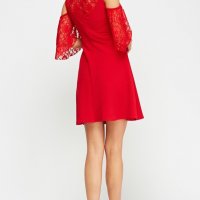 НОВО!Дамска дантелена червена рокля L размер, снимка 2 - Рокли - 38742461