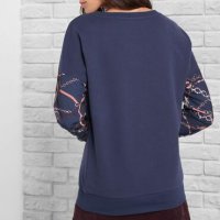 УНИКАЛНА синя плътна блуза с цветни ръкави от тюл, снимка 2 - Блузи с дълъг ръкав и пуловери - 37814207