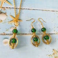 Разкошен комплект бижута в смарагдово зелено и богати орнаменти в цвят старо злато , снимка 5 - Бижутерийни комплекти - 33164456