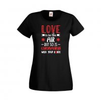 Дамска тениска Свети Валентин Love Is In The Air But So Is Coronavirus, снимка 4 - Тениски - 35648170