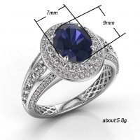 Сребърен пръстен със сапфир и австрийски кристали, снимка 7 - Пръстени - 32502606