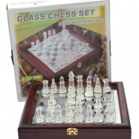  Шах стъкло в дървена кутия, снимка 1 - Шах и табла - 28017015