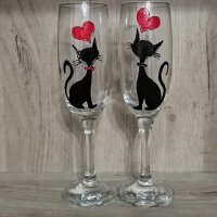 рисувани чаши с котки, снимка 1 - Чаши - 43694108