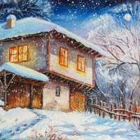 Снежна нощна картина - Зимен пейзаж от Боженци, снимка 1 - Картини - 43776558