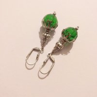 Разкошни Викториански обеци в сребърно и смарагдово зелено , снимка 1 - Обеци - 27248515