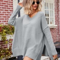 Дамски моден с голям размер секси пуловер с V-образно деколте, 2цвята - 023 , снимка 8 - Блузи с дълъг ръкав и пуловери - 43204764