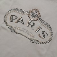 СТРАХОТНА бяла тениска със сребрист надпис с перли и камъчета по него, снимка 3 - Тениски - 36838217