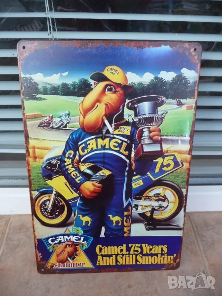 Метална табела цигари Camel реклама мотор пистов купа награда екип шапка цигара, снимка 1