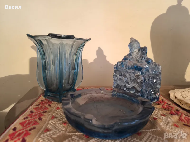 Джудже -стъклена захарница,пепелник синьо стъкло , снимка 1