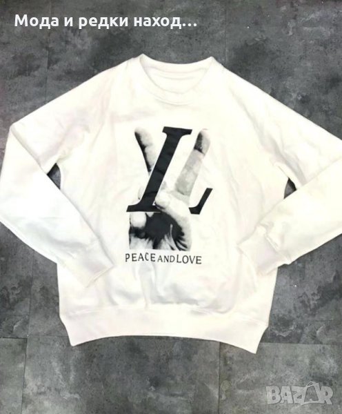 Мъжка блуза LV Louis Vuitton Peace and Love в бяло дълъг ръкав, снимка 1