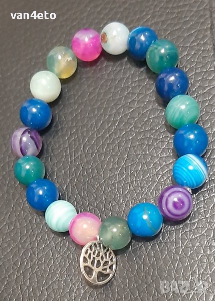 Гривна от естествени камъни Ахат с Дървото на живота, снимка 1