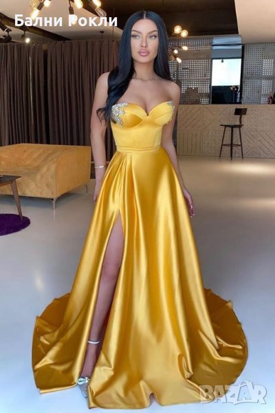 Бална рокля от сатен в жълто, снимка 1