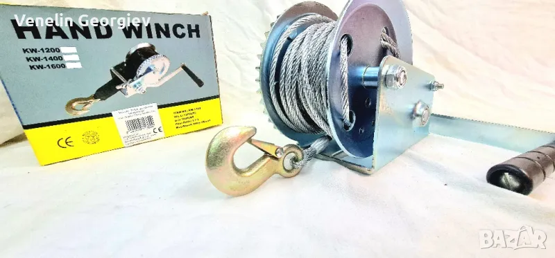 Ръчна лебедка с манивела и блокаж, товароподемност 450кг, въже-7м, снимка 1