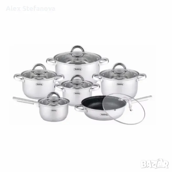 комплект тенджери Rosberg, Неръждаема стомана, 6 части, Индукция, снимка 1