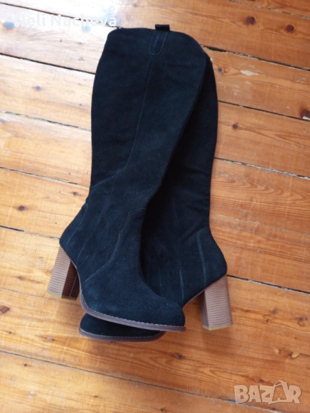 Дамски ботуши с ток НОВИ 41 номер, набук - естествена кожа, снимка 1