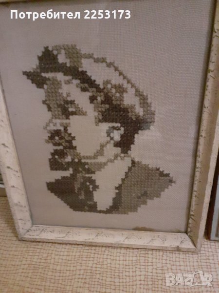 Стар гоблен на Ленин в соц.рамка с надпис и други вождове, снимка 1