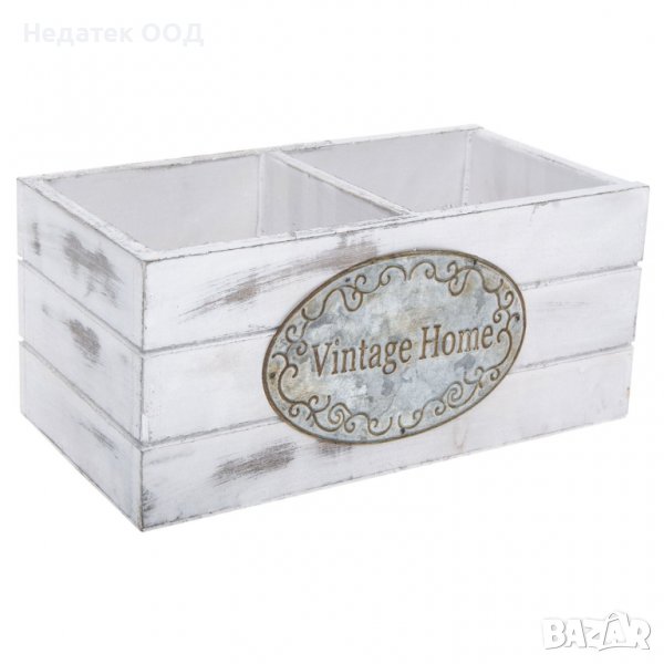 Великденска декорация,Дървена кутия, Бяла, 22.5x11.5x10см, 2 деления, снимка 1