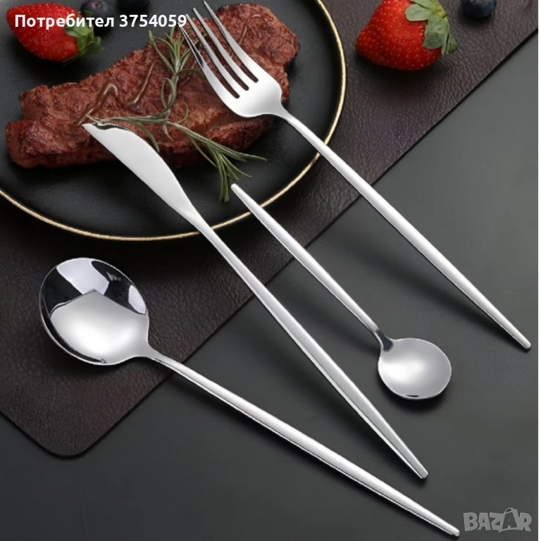 Комплект прибори за хранене в сребрист цвят от 24 части с луксозен дизайн и магнитна кутия, снимка 1