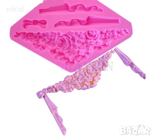 Подредени рози и набран плат силиконов молд форма за украса декорация фондан торта, снимка 1