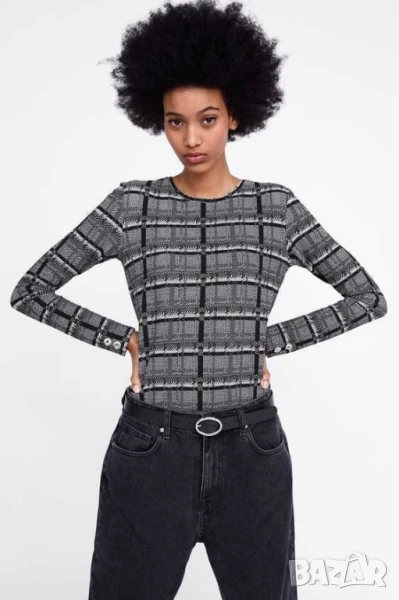 Дамски текстуриран топ Zara, 83% вискоза, 16% полиестер, Сива, XL, снимка 1