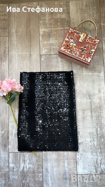  Черно блестящо парти бюстие one size топ  еластично с пайети , снимка 1
