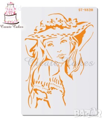 Девойка с шапка шаблон стенсил спрей за торта украса кекс декорация с пудра захар Scrapbooking, снимка 1