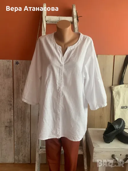 🍍🍍🍍 Бяла ленена риза с 3/4 ръкави🍋 Oversized🍍, снимка 1