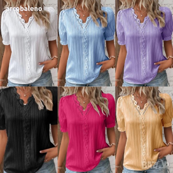 Нова лятна празнична дамска риза с къс ръкав, 6цвята, снимка 1