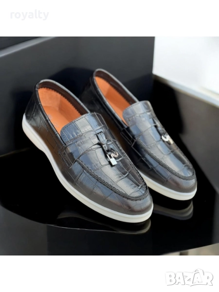 Loro Piana ЕСТЕСТВЕНА КОЖА Мъжки Мокасини Тип Крокодилска Черна Кожа , снимка 1