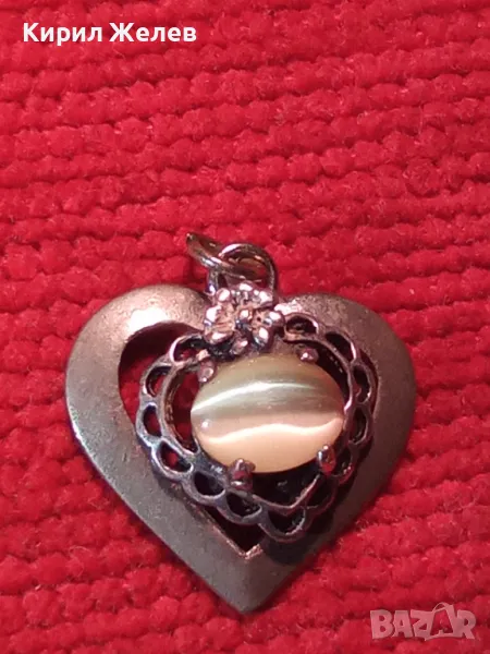 СТАР СЪРЦЕВИДЕН СКЪПОЦЕНЕН ПОСРЕБРЕН МЕДАЛЬОН от БЛАГОРОДНА СТОМАНА с ЛУНЕН КАМЪК и МАРКИРОВКА 45532, снимка 1