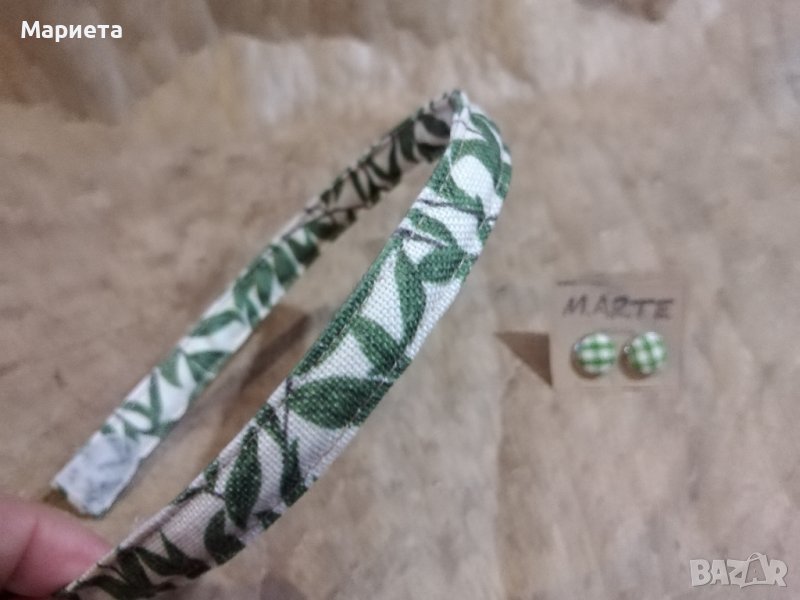 комплект диадема и обеци в зелено Зелена Диадема Ръчна Изработка Аксесоари , снимка 1