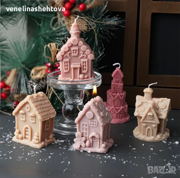 3D Коледни къщички Силиконов молд форма калъп за свещи гипс сапун , снимка 1
