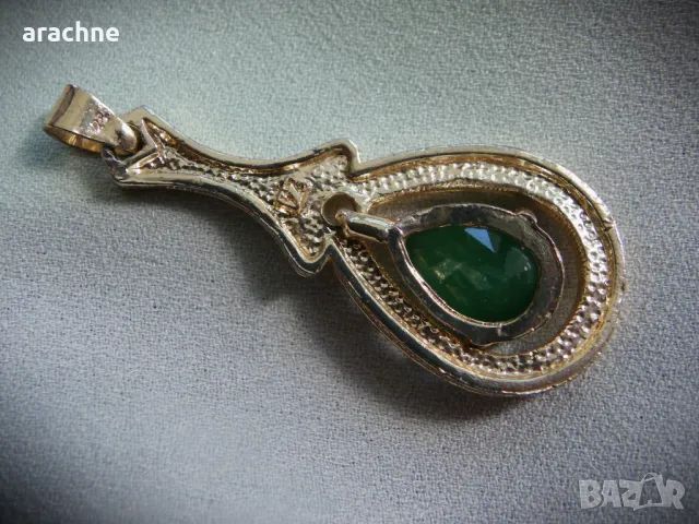 Позлатен сребърен медальон с нефрит,Тайланд, снимка 4 - Колиета, медальони, синджири - 49399310
