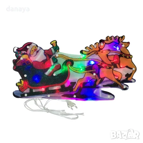 5311 Светеща коледна украса Дядо Коледа с шейна, LED светлини, 44 см