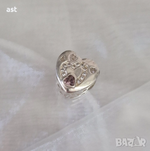 Сребърен елемент сърце, снимка 7 - Гривни - 52524574